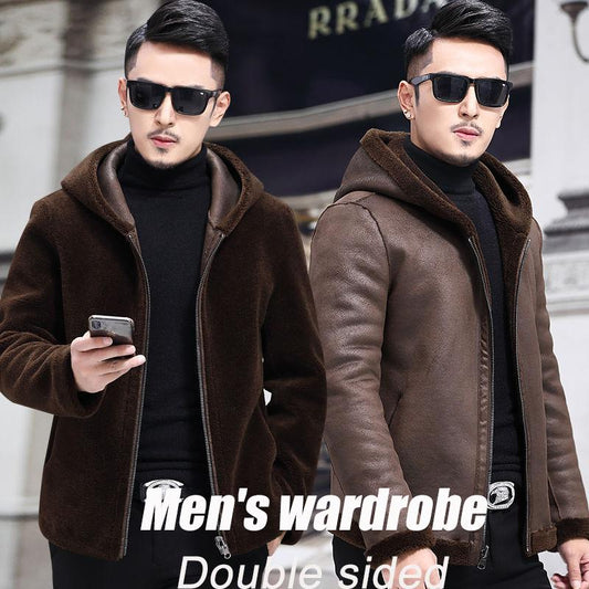Sheep Shearing Men's Jacket Hooded Faux Fur Fur Jacket Fur Coat Wool Coat Thick Winter
