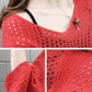 V-neck Bat Sleeve T-shirt Female Blouse Loose Large Size Short Upper Top Summer Hollow Sweater Women's Clothing