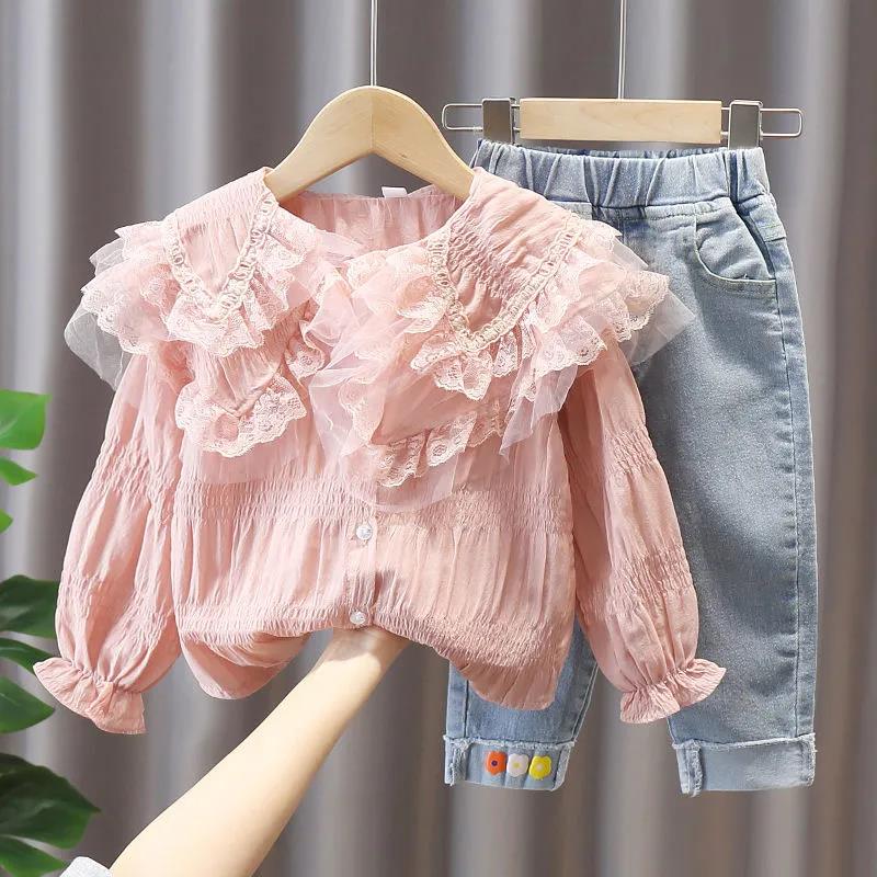 Girls' Spring Suits Children's Girls Babies Children's Spring Solid Color Printing Casual Two-piece Suit