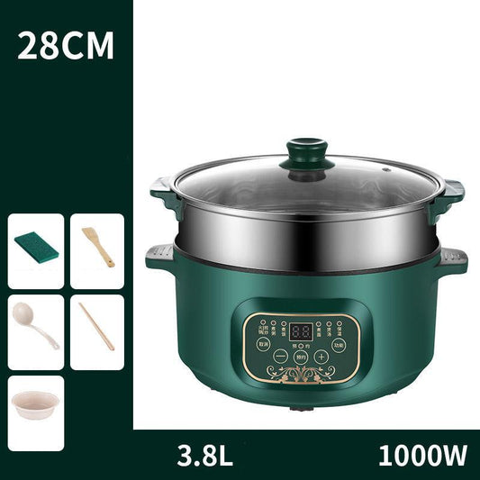 1000W 28cm Smart Electric Heat Pot Set Boiling Soup Pot Non-stick Cookware with 1 Steamer for Family