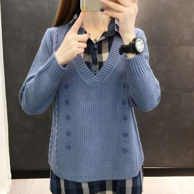 Spring and Autumn Loose Knit Sweater Casual Simple Bottoming Shirt Long Sleeve Women's Sweater