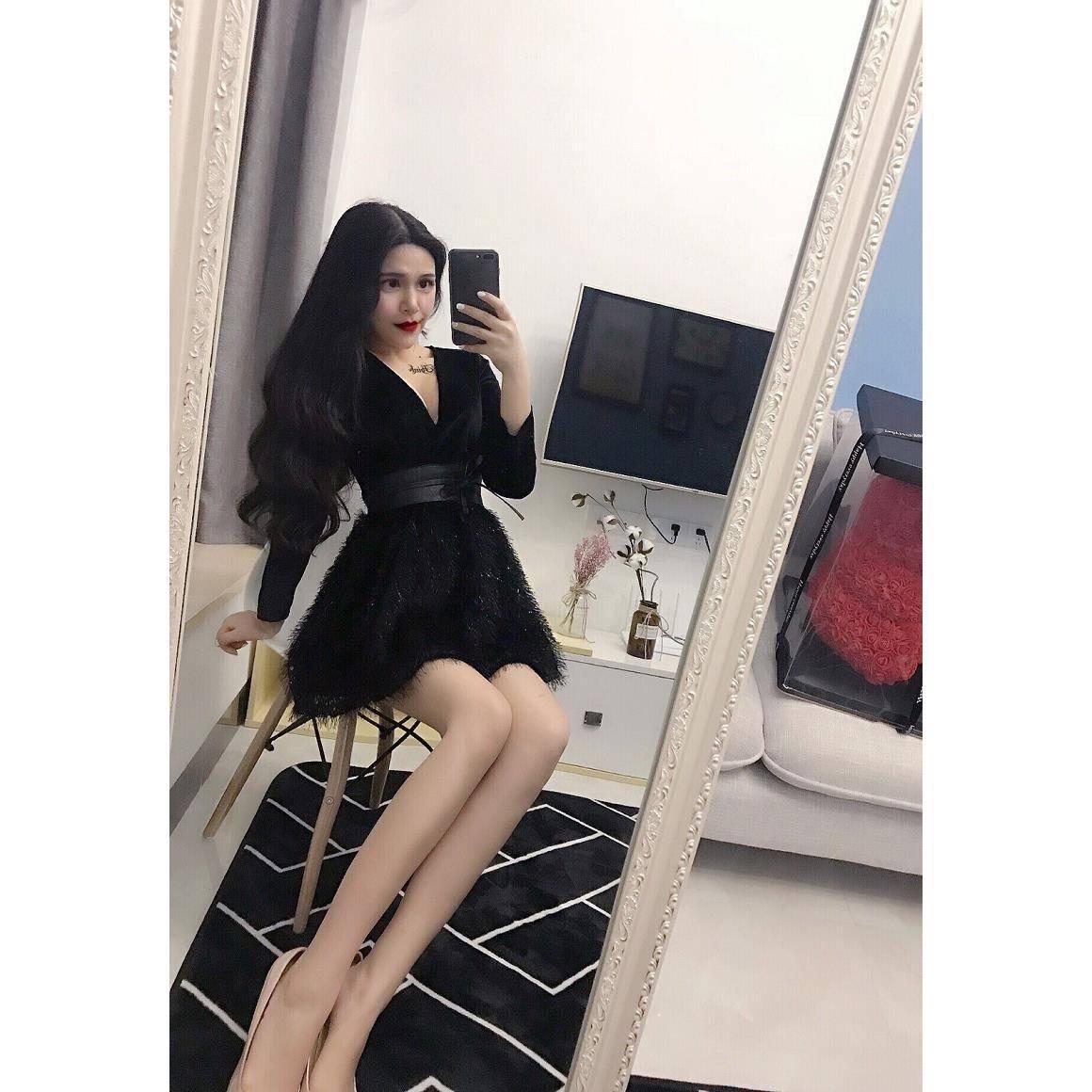 Women Tshirt mini Dress  V-neck Dresses Long Sleeve Casual Sexy Dress