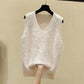 Women's Spring Fall Elegant V-Neck Vest Solid Color Sleeveless Sweater Winter Loose Bright Silk Tassel Knit Pullover