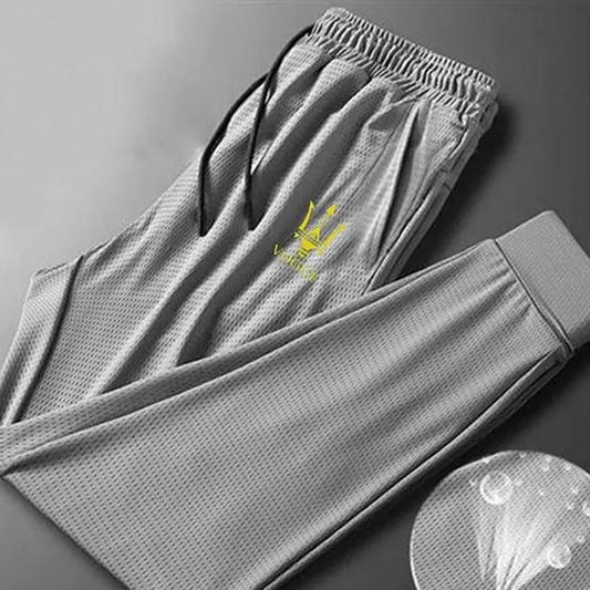 Men Summer Large Size Mesh Ice Silk Stretch Pants Male Print Loose Casual Thin Grey Sports Long Pants