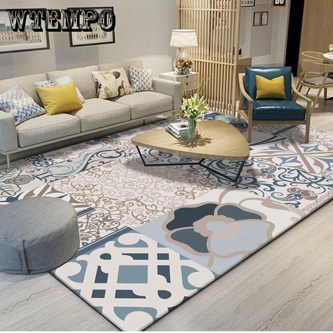 Bedroom Floor Mat Nordic Style Geometric Printed Soft Washable Carpet