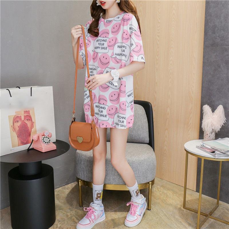 Short Sleeve Long Loose T-shirt Women Half Sleeve T-shirt Gradient Color Loose Casual Ladies T-shirt Casual Top Long T-shirt