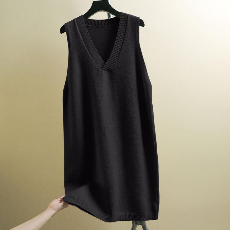 Autumn and Winter Long Knit Bottoming Skirt V-neck Over-the-knee Mid-length Sweater Skirt Loose Casual Women's Vest Skirt