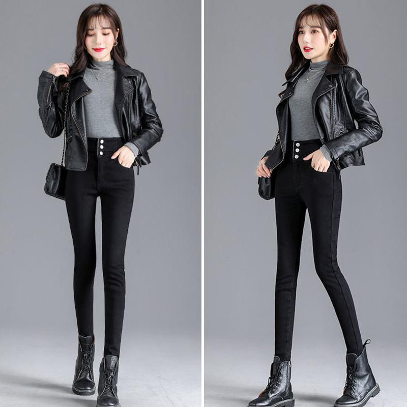 High-waisted Jeans Women's Winter Slim Slimming Black Tight-fitting Plus Velvet Padded Pants Women's Warm Cotton Trousers