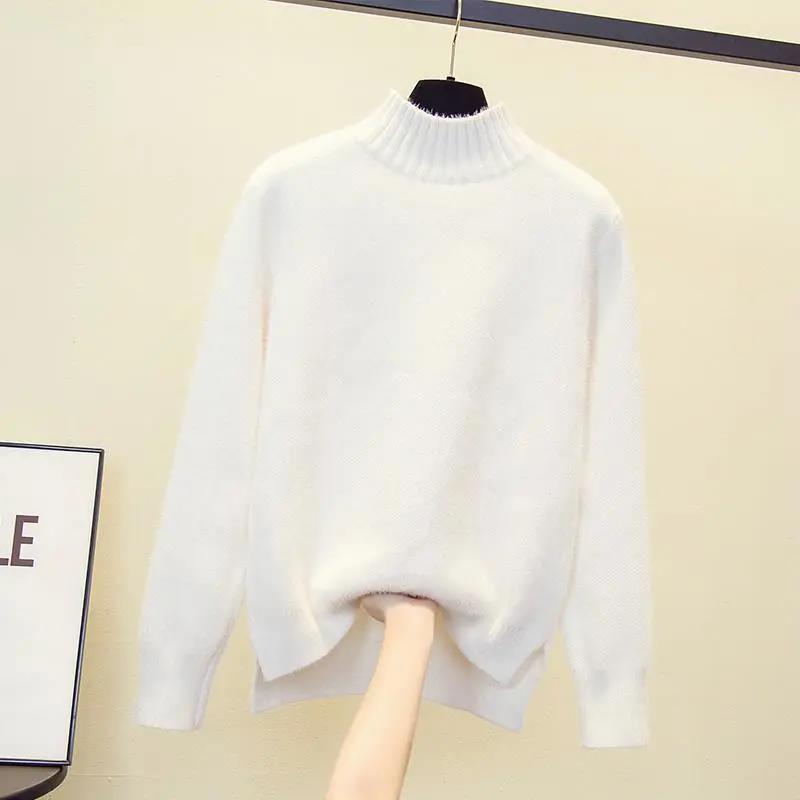 Half Turtleneck Imitation Mink Fleece Thickened Sweater Women's Korean Style Loose Pullover Knitted Bottoming Shirt