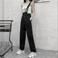One-shoulder Overalls Female Student Jeans Autumn  Summer Black  White Pants Loose Thin High-waisted Wide-leg Pants