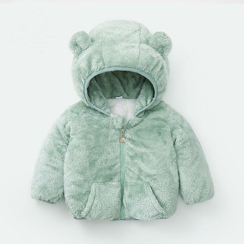 Girls' Warm and Windproof Cotton Clothes Autumn and Winter Thickened Plus Fleece Hooded Jacket