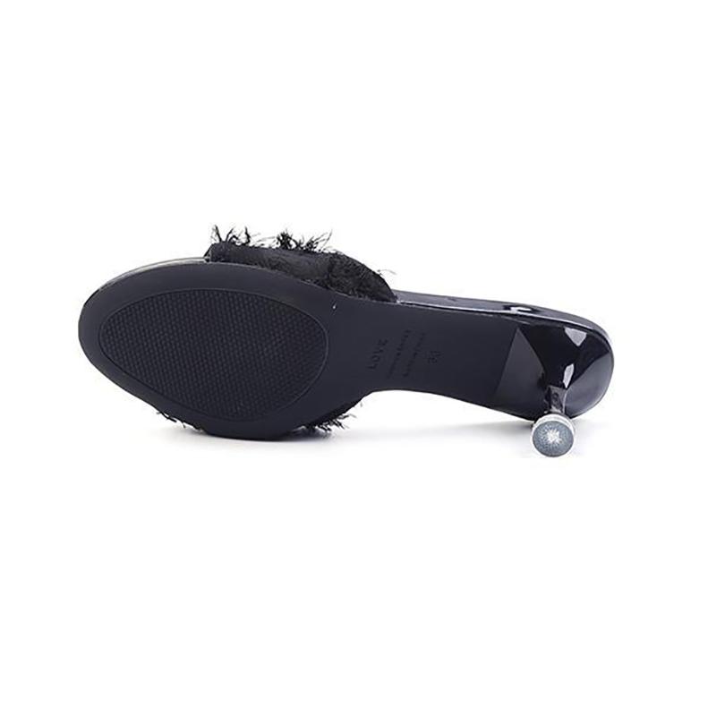 Women's Summer Open-toed Fringed Fur All-match Stiletto High Heels and Sandals and Slippers