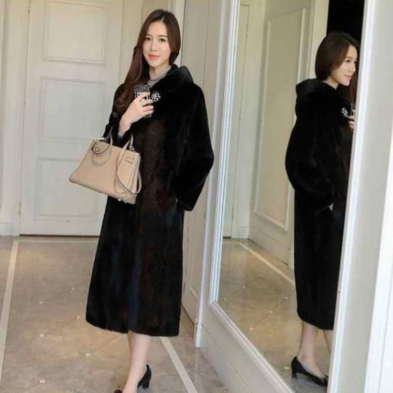 Faux Fur Coat Winter Ladies Mink Velvet Coat Mid-length Hooded Plus Velvet Thick Fashion Warm Fur Coat