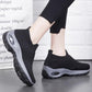 Women's Mid High-heeled Sneakers Casual Breathable Mesh Sports Shoes Running Flat Shoes Slip on Thick-soled Dance Shoes