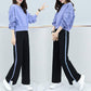 Women's Casual Suit Round Neck Long-sleeved Pullover Blouse + Loose Wide-leg Trousers Casual Two-piece Simple Style Comfortable and Warm