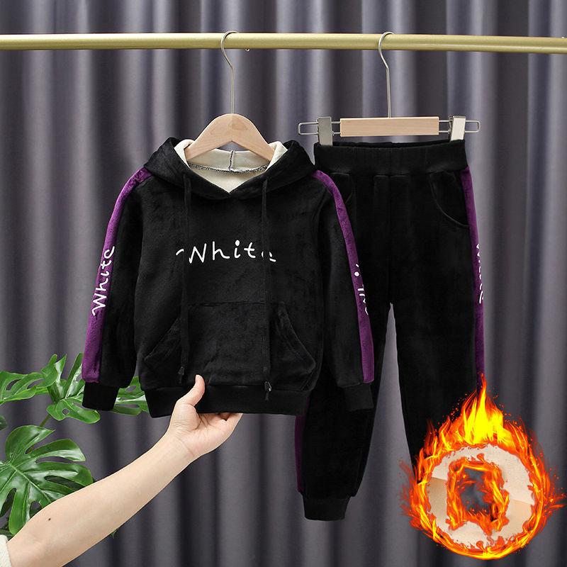 Girls Gold Silk Double-faced Fleece Casual Spring, Autumn and Winter Suit Korean Version of The Two-piece Suit
