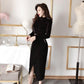 Spring and Autumn Skirt Suit Women's Gold Velvet Crop Top and Mid-length High Waist Bag Hip Skirt Two-piece Set  Ladies Glittering Outfits