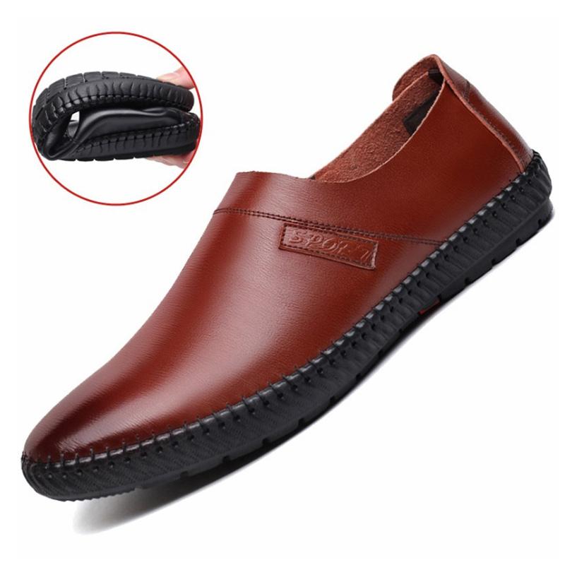 Men's Slip-On Leather Shoes Formal Casual Suit with Black PU Beanie Comfort Flats