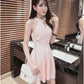 Pofulove Summer off-shoulder sexy halter dress Slim A-line halterneck dress hollow short dress
