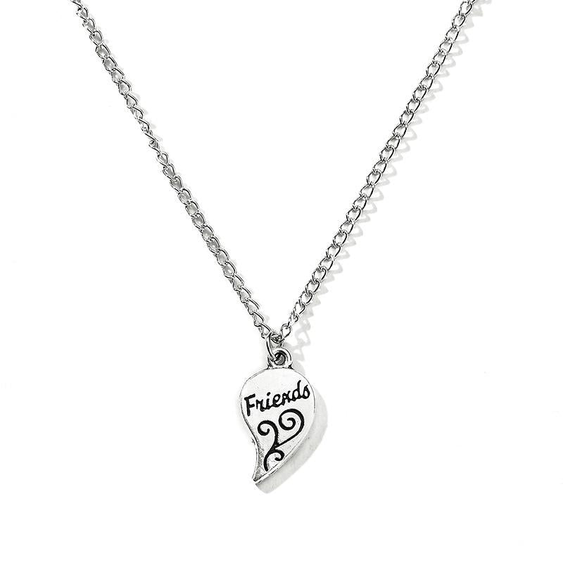 Best Friends Alloy Heart Pendant Honeycomb Love Stitching Pendant Lettering Necklace