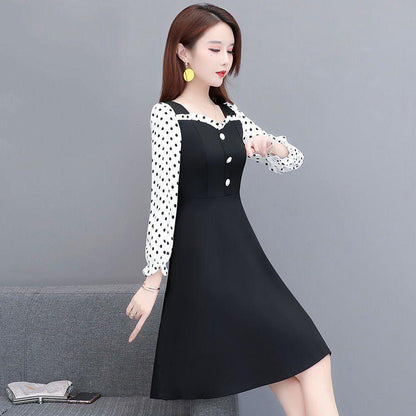 Dress French A-line Skirt Waist Long Sleeves Long Sleeves Thin Belly Plus Size Dress Elegant Temperament Soft Fabric