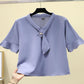 Summer Ladies Top Sleeve Shirt Chiffon Short Sleeve blouse V-neck Solid Color Breathable blouse