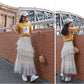 Elastic High Waist Long Tulle Skirt Women Irregular Hem Mesh Tutu Skirt Summer Leopard Print Skirt