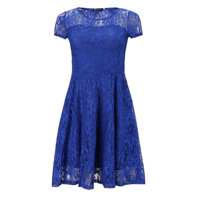 Elegant Lace Dress Women Plus Size Short Sleeve Transparent Black Slim Dresses O-Neck Midi Casual Dresses Summer Vestidos