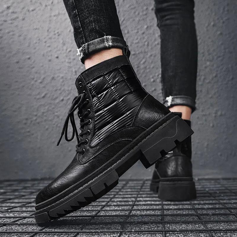Men's Non-slip Autumn and Winter Martin Boots Net Red Ins Tooling Boots Korean Version of The British Style Black Boots Microfiber Leather Shoes