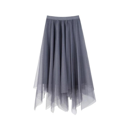 Women Veil Skirt Plus Size Summer Ruffled Elastic Waist Sandy Beach Vacation Daily