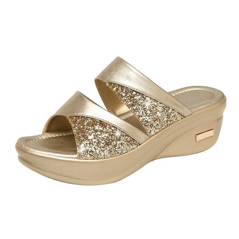 Women's Fashion Summer Ladie Sandals Solid Peep Toe Casual Wedge Platform Shoe