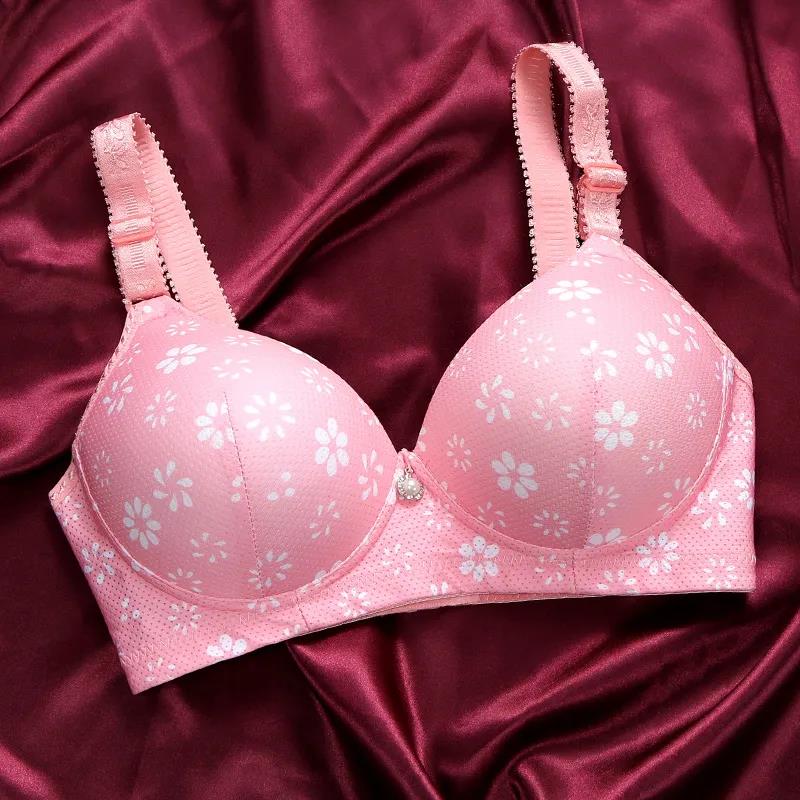 Ladies Cotton Top Support Gathering Adjustable Thickening No Steel Ring Deep V Side Closure Fashion Print Pattern Lightweight Breathable Bra