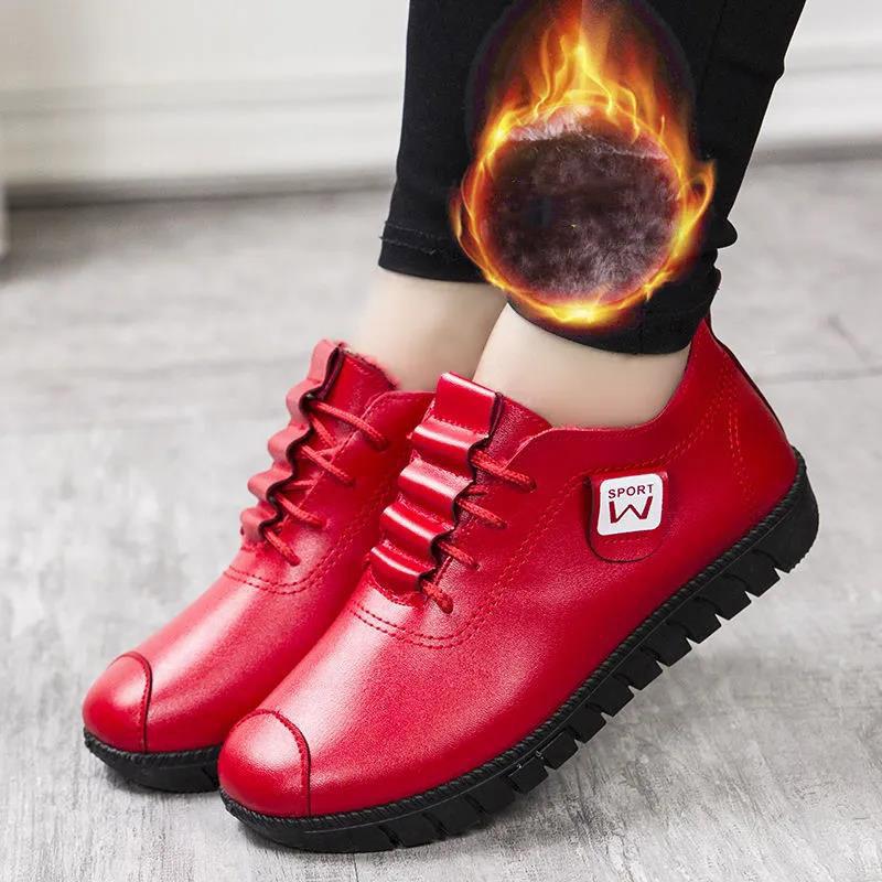 Autumn and Winter Women Fleece Cotton Shoes Casual Leather Shoes Women's Shoes All-match Mother Shoes