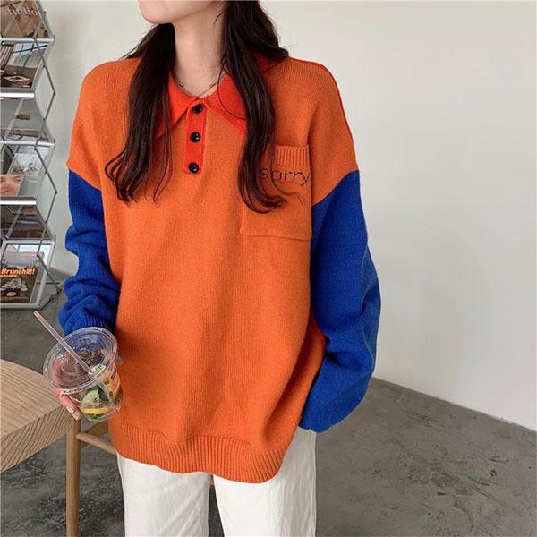 Autumn College Style Long-sleeved Polo-neck Sweater Female Student Loose Mid-length Sweater Coat