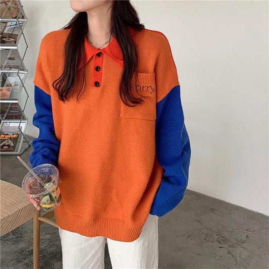 Autumn College Style Long-sleeved Polo-neck Sweater Female Student Loose Mid-length Sweater Coat