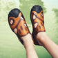 Summer Men's Sandals Genuine Cowhide Leather Breathable Hollow Beach Shoes Hole Shoes Soft Sole Breathable Waterproof Sandals