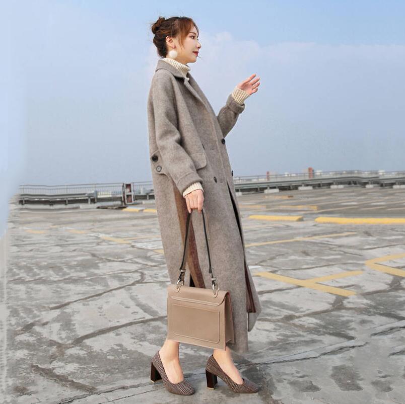 2019 Women Plus Size Autumn Winter Cassic Simple Wool Long Coat Female Robe Outerwear Manteau Femme