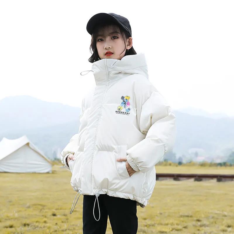 Girls' Winter Warm Down Jacket Glossy Disposable Cotton Clothes Short Padded Windproof Hooded Jacket