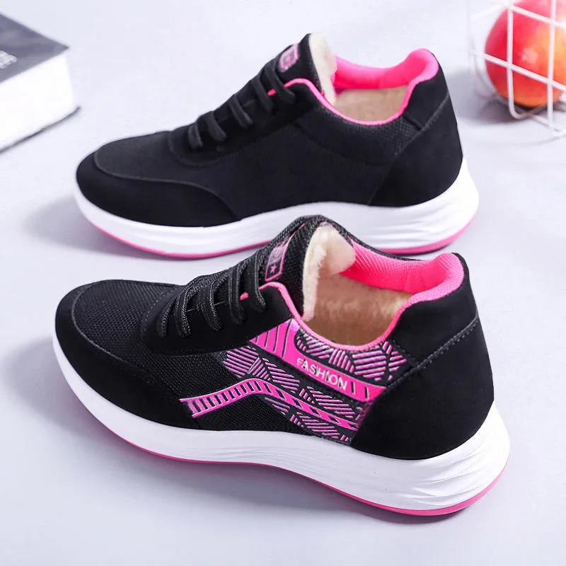 Women Autumn and Winter Fleece Warm Non-slip Sports Casual Shoes Light Soft Bottom Running Travel Shoes Mother Shoes