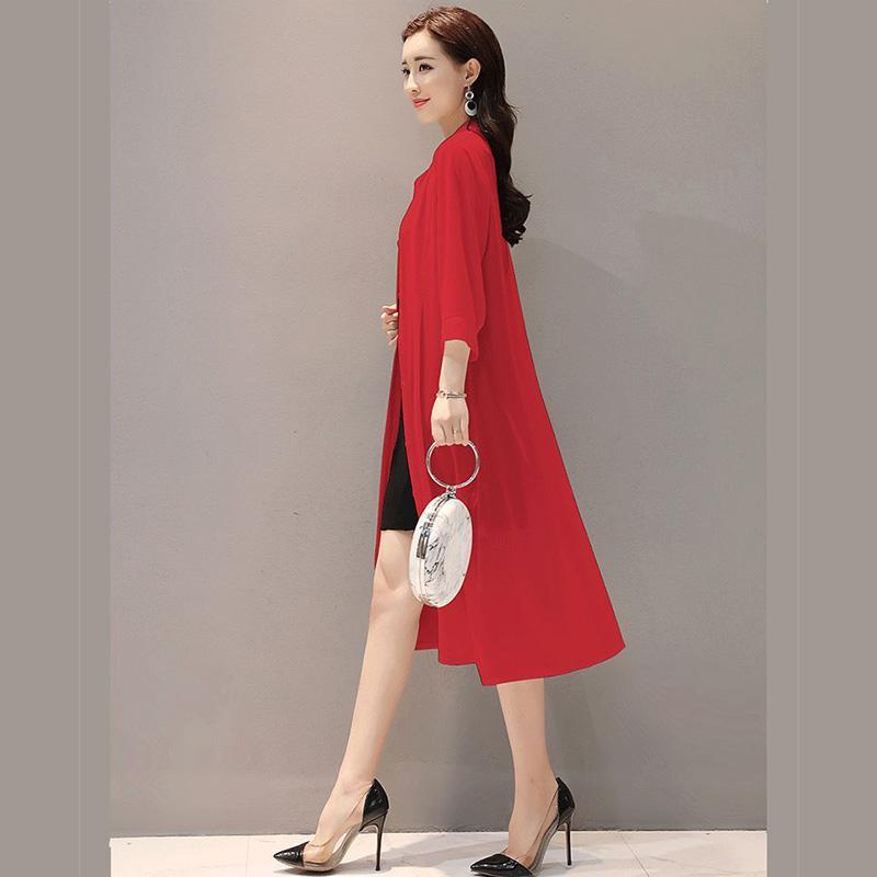 Women's Sun Protection Clothing Sun-Dress Mid-length Plus Size Shawl Loose Outer Chiffon Cardigan Thin Coat Beach