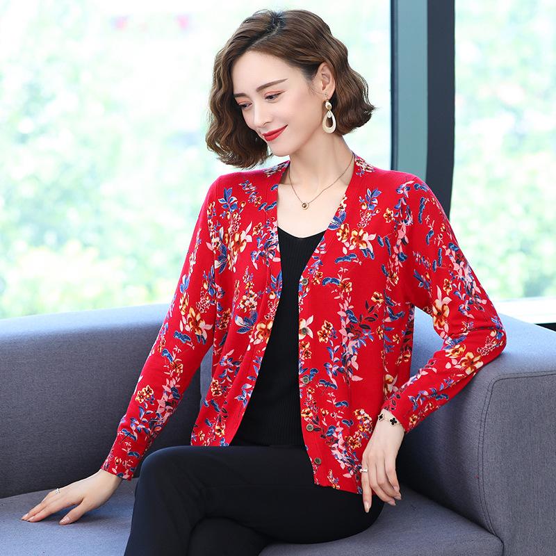 Long-sleeved Short Cardigan Women's 3D Flower Print Sweater Coat Large Size Wool Coat Knitwear