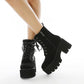 Gothic Boots Women - Goth Black Shoes - Gothic Punk Platform Shoes - Lace Up Back Zipper Boots - Witch Pentagram Moon Embroidery Design