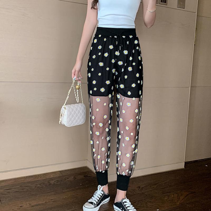Summer Anti-mosquito Sunscreen Small Daisy Loose BF High-waisted Thin Bloomers Thin Section Nine-point Pants Women