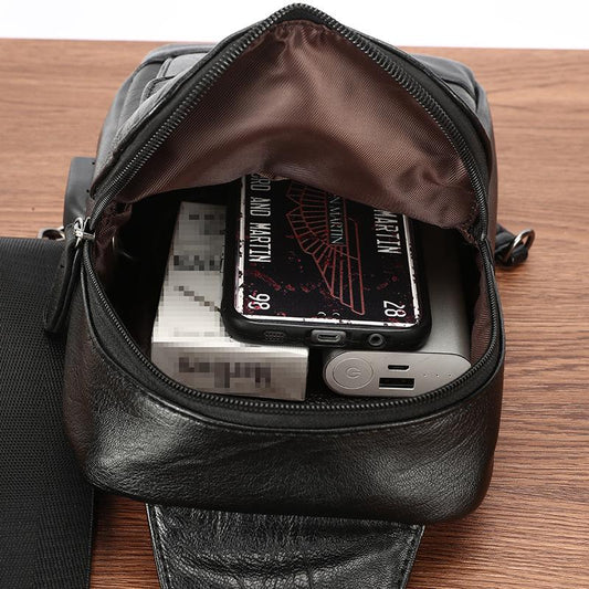 Chest Bag Men Black Large Capacity Multi-pocket USB Mouth Messenger Bag Outdoor Sports Shoulder Bag