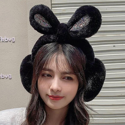 Women's Winter Soft Cute Rabbit Ear Bowknot Sequins Earmuffs Warm Cycling Ear Protection Windproof Antifreeze Plush Ear Pad Cover Rabbit Ears Earflap