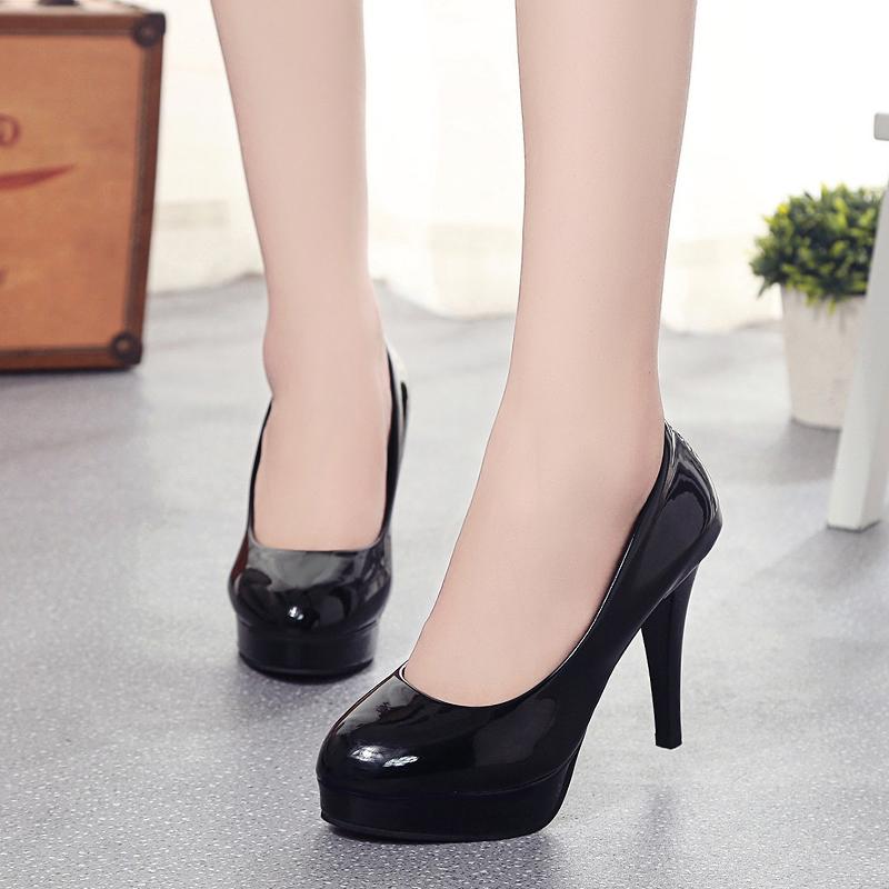 10cm Round Toe High Heels Women Spring  Summer Stiletto Shallow Mouth Sexy Patent Leather Business Shoes Wedding Shoes Waterproof Single Shoes