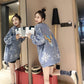 Women 2 Colors Christmas Theme Elk Embroidery Long Section Sweater Crew Neck Loose Pullover