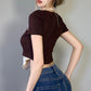 Fashion Trend Color Matching Fake Two-piece T-shirt Street Personality Chain Hanging Neck Hollow Irregular Girl Sexy Top
