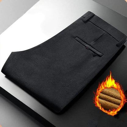 Men's Casual Pants Loose Straight-leg Bussiness Trousers Pants Autumn Winter Thick High-waist Stretch and Fleece Trousers Solid Outdoor Long Pants