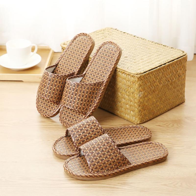 Summer Stand Bamboo Mat Rattan Couple Slippers Indoor Natural Color Indoor Home Sandals
